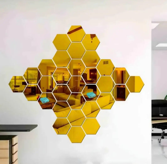 Hexagon wall decor Acrylic Mirrors 3D wall mirrors Sticker || Pack of 6 Hexagon