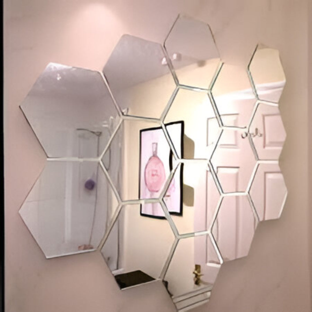 Hexagon wall decor Acrylic Mirrors 3D wall mirrors Sticker || Pack of 6 Hexagon