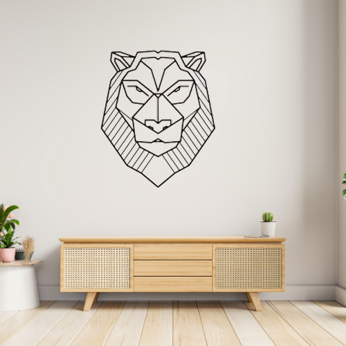 Geometric Lion Wall Art – Modern Wall Art Decor – Black Wooden Sheet | Bold King of Jungle Decor