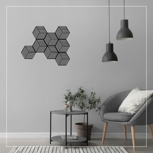 Optical Illusion Cube Wall Art – Modern Wall Art Decor – Geometric Polygon Design | Black Wooden Sheet | Modern 3D Decor