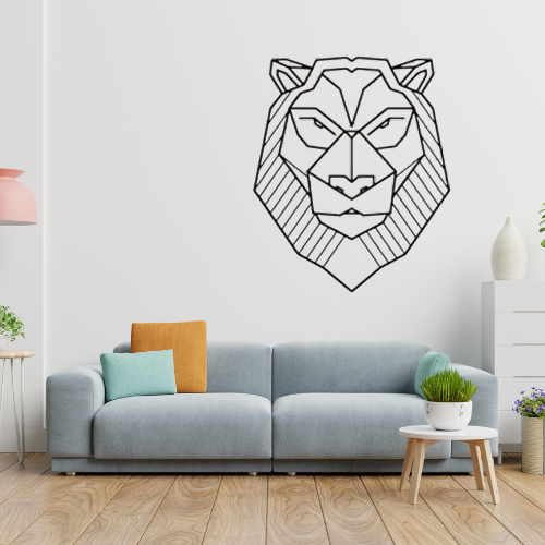 Geometric Lion Wall Art – Modern Wall Art Decor – Black Wooden Sheet | Bold King of Jungle Decor