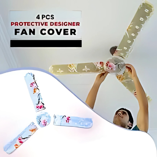 Fan Cover Waterproof & Dustproof -  Washable Silver Parachute Quality Ceiling Fan TopCover (4 Pieces Cover - 3 Blades + 1 Motor Cover)