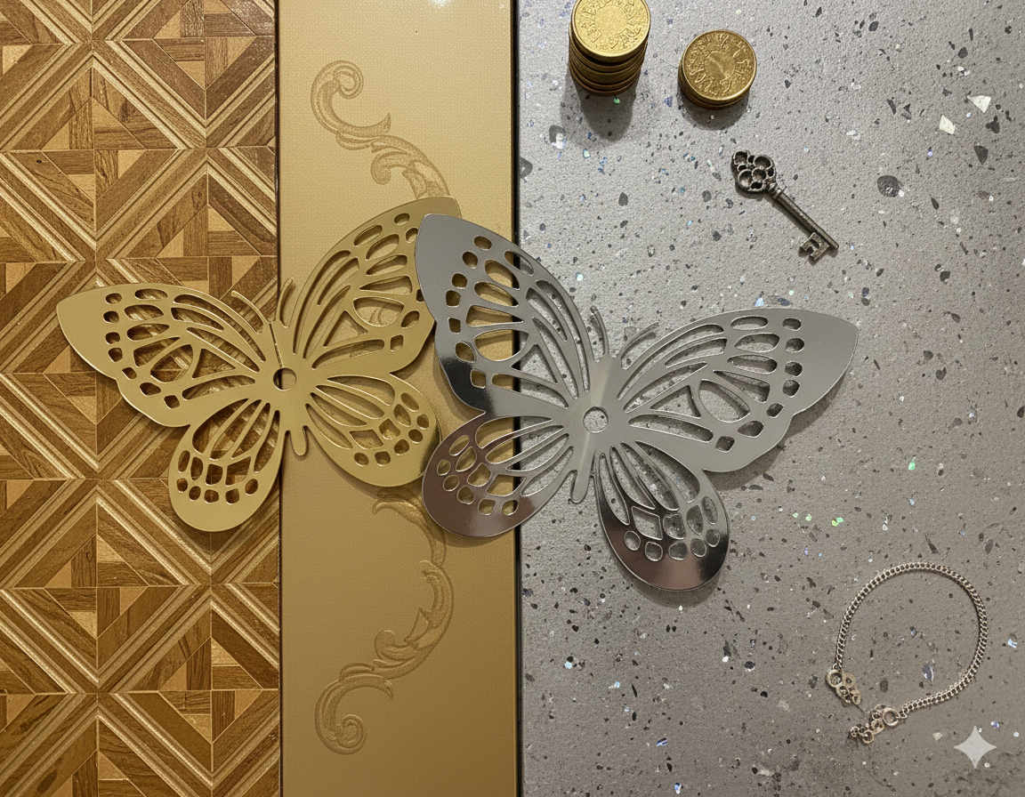 Elegant Golden and Silver Acrylic Butterfly Wall Décor