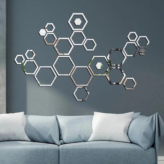 24 pieces Hexagon Acrylic Mirror – Modern 3D Geometric Home Décor for Living Room, Bedroom & Office
