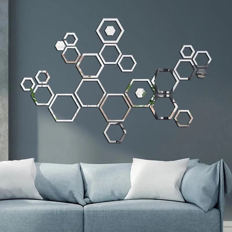 24 pieces Hexagon Acrylic Mirror – Modern 3D Geometric Home Décor for Living Room, Bedroom & Office