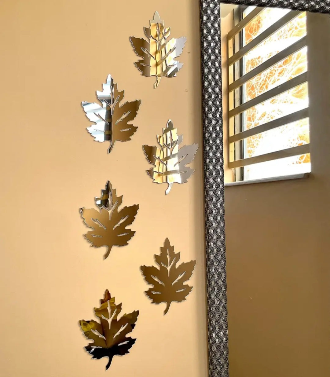 Imported Acrylic Mapple Leaf wall decor Mirrors 3D wall mirrors Sticker || Pack of 6 Leafs