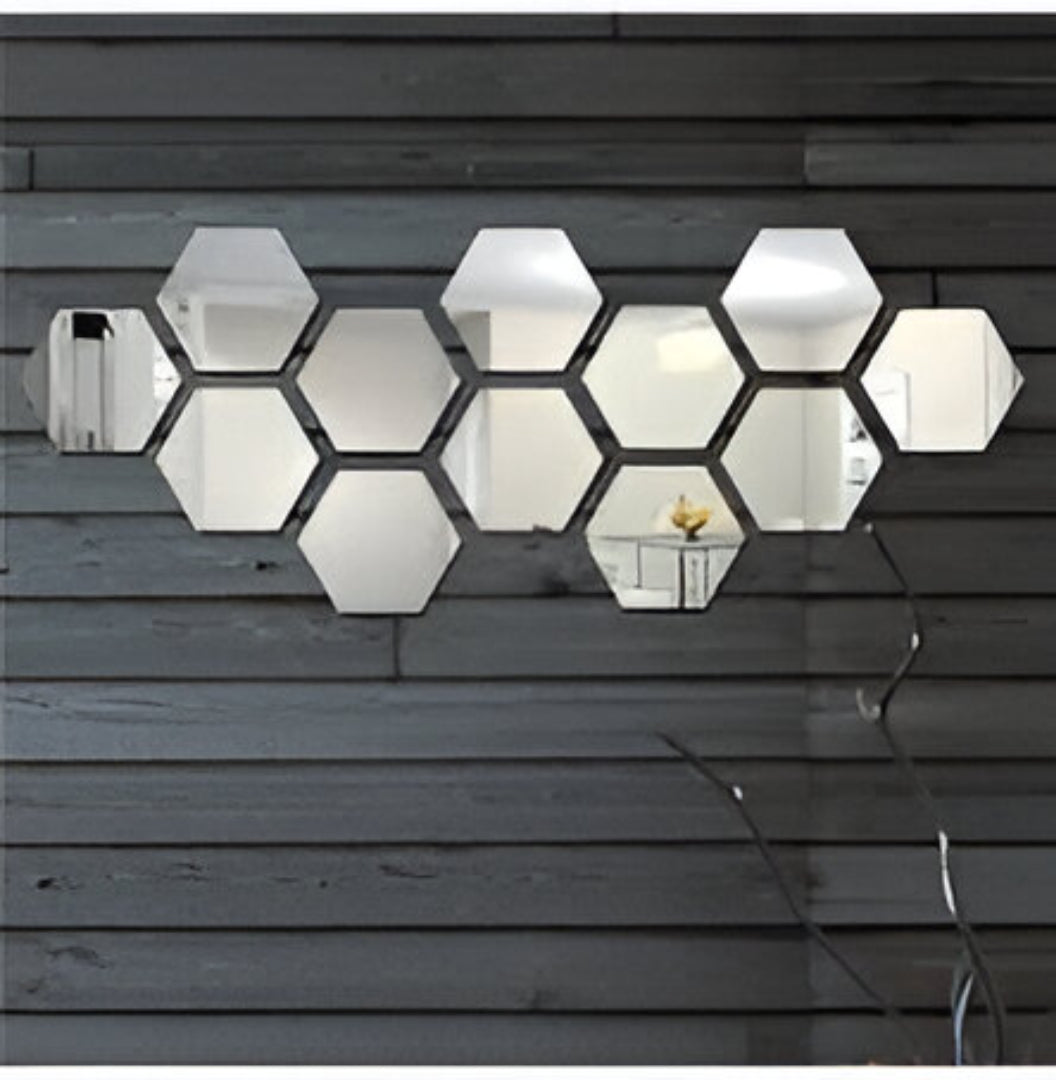 Hexagon wall decor Acrylic Mirrors 3D wall mirrors Sticker || Pack of 6 Hexagon